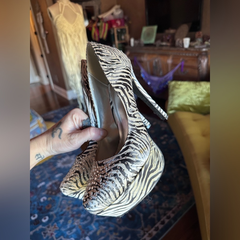 Sexy Zebra Striped Bedazzled Heels